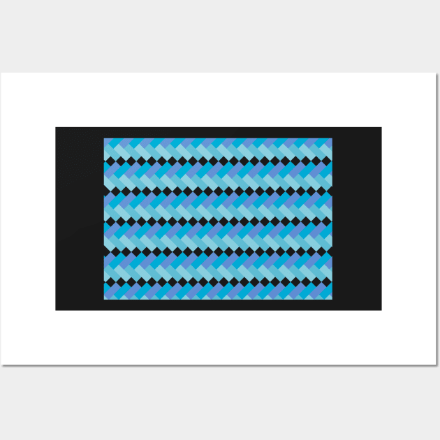 Blue tones geometric abstract zigzags with white diamonds Wall Art by stephenignacio